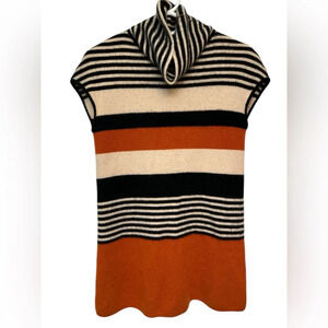 Pipigou retro orange black sleeves less turtleneck cashmere tunic sweater